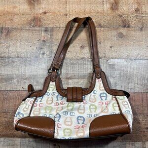 Etienne Aigner Cream & Brown Logo Purse